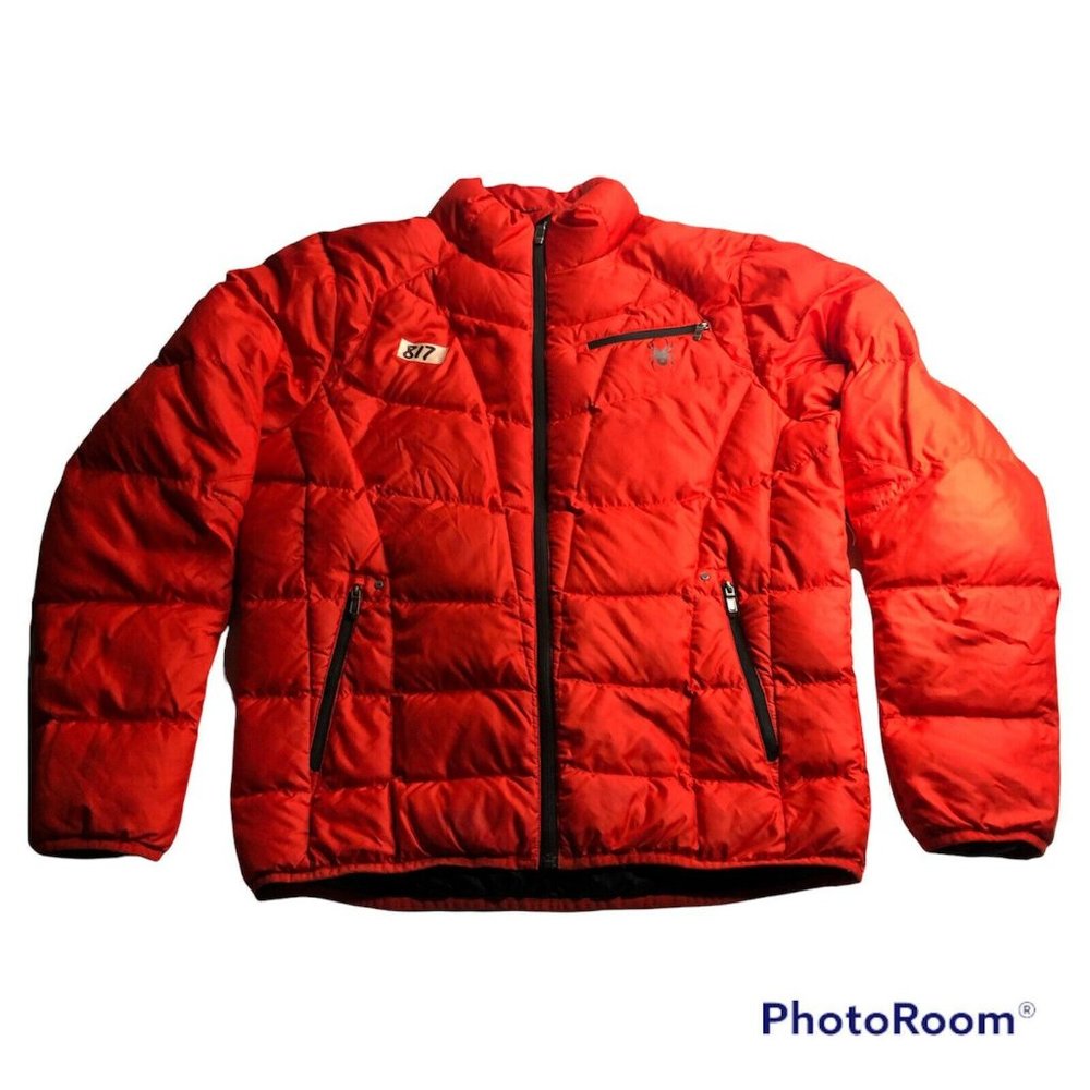Spyder Mens Size Large Orange Long Sleeve Puffer Jacket Full Zip Fitted
